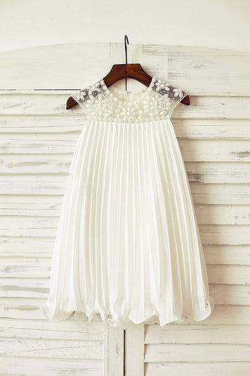 Girls Beaded Ivory Chiffon Flower Girl's Dress