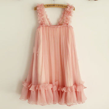 Girls Blush Pink Chiffon Straps Flower Girl's Dress Party Dress