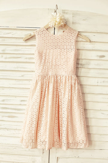 Girls Blush Pink Lace Flower Girl's Dress Party Dress