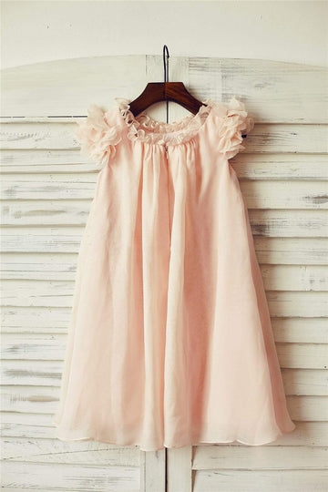 Girls Boho Beach Blush Pink Chiffon Flower Girl's Dress Party Dress