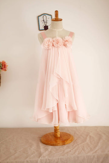 Girls Boho Beach Blush Pink Thin Straps Chiffon Flower Girl's Dress Party Dress