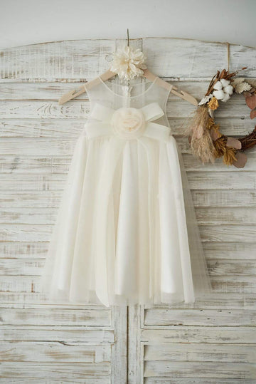 Girls Boho Beach Champagne Tulle Flower Girl's Dress Party Dress