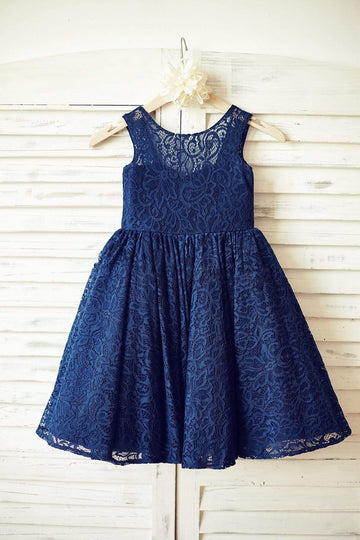 Girls Navy Blue Lace Flower Girl Dress Party Dress