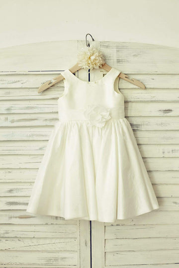 Girls Simple Ivory Taffeta Flower Girl's Dress Party Dress